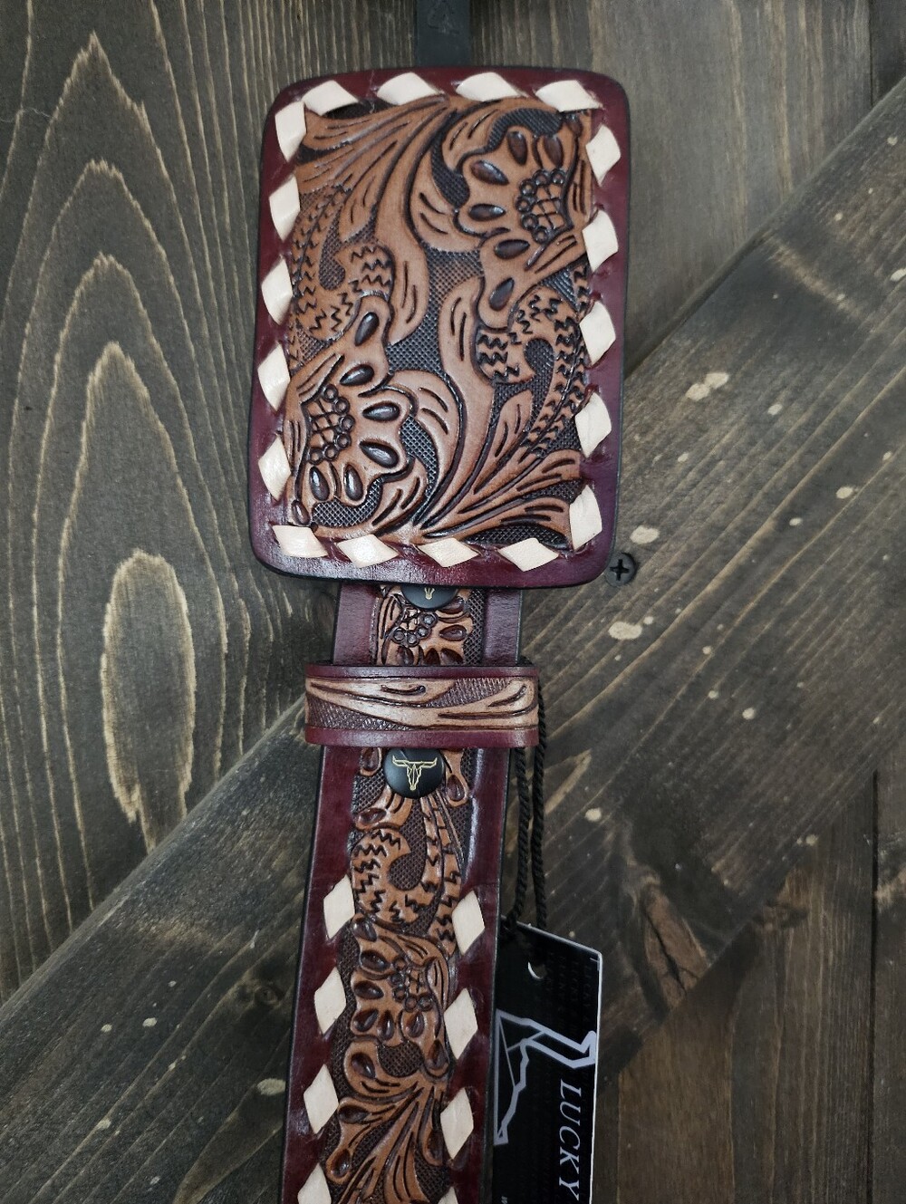NEW Brown Tooled Western Genuine Leather Belt W Floral Detail